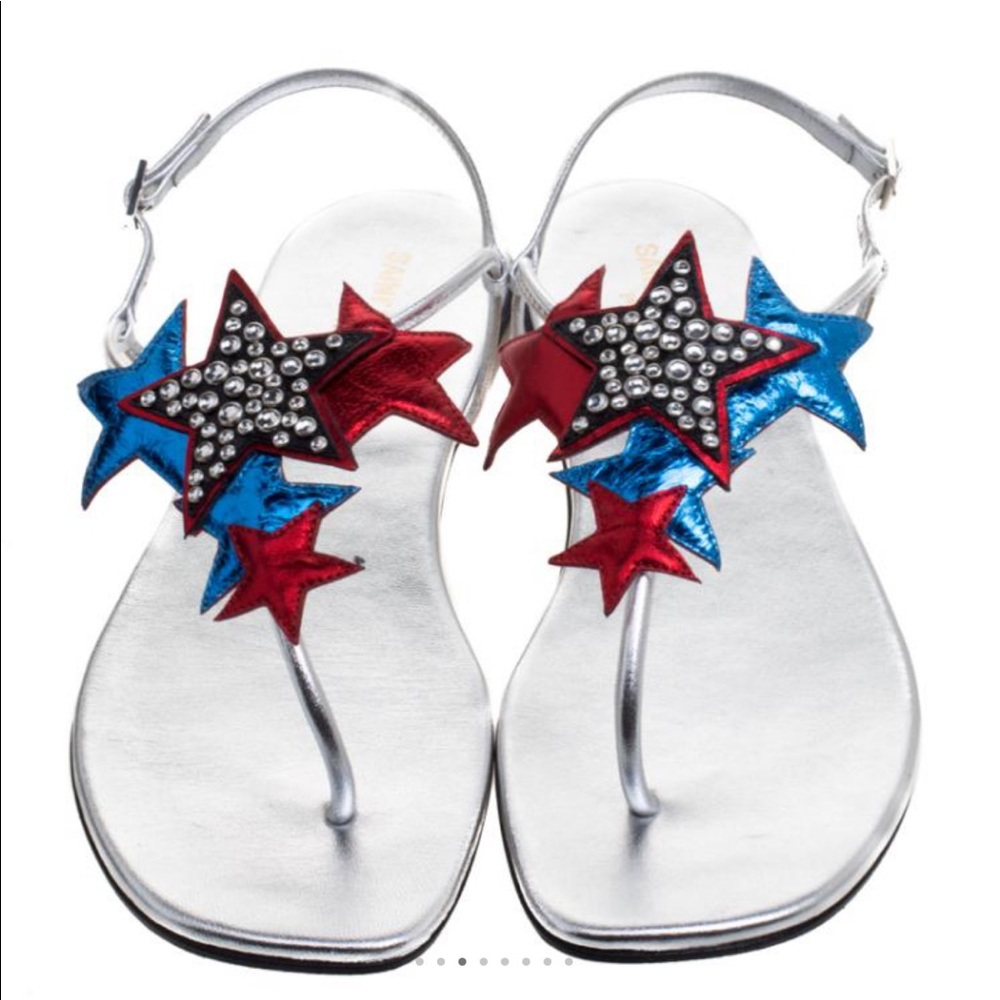 Saint Laurent Calf Skin Metallic Star Sandals
